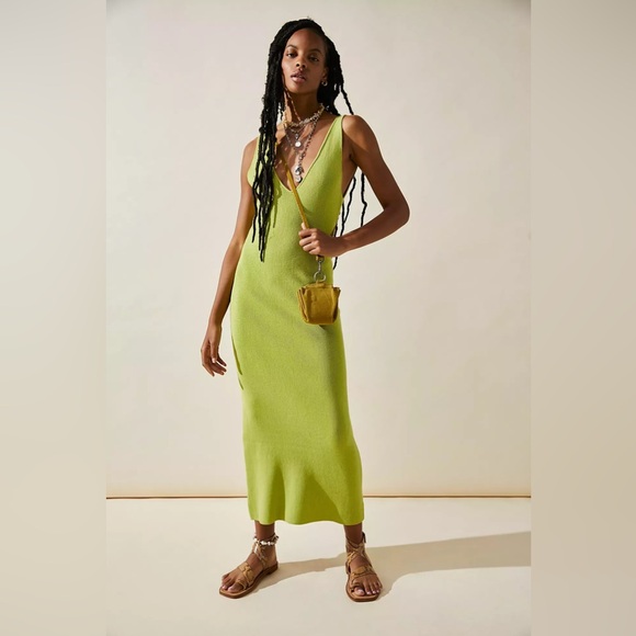 New Free People✨Daniela Low Back Midi Dress- Green - Picture 1 of 6